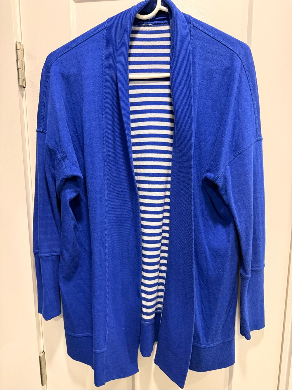 Royal Blue Open Cardigan with Striped Lining